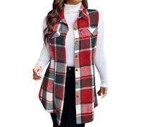 Chaleco largo para mujer, elegante chaleco a cuadros, abrigo largo de franela, chalecos sin mangas, chalecos largos de lana ligeros, chaqueta de transición de longitud media, casual, acogedor con