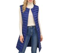 Chaleco largo ultraligero para mujer, sin mangas, acolchado, delgado, acolchado, con bolsillos, azul real, XXL