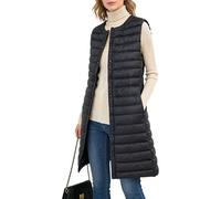 Chaleco largo ultraligero para mujer, sin mangas, acolchado, delgado, acolchado, con bolsillos, Negro, M