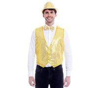 Chaleco Lentejuelas Hombre Mujer Oro【Tallas Adulto S a L】[Talla S] Chaleco Disfraz Bailes Actuaciones Festivales Desfiles Teatro Navidad Nochevieja
