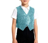 Chaleco Lentejuelas Niño Unisex sin Manga Top De Baile Costume con Botones Esmoquin Traje de Danza Jazz Hip Hop Chaqueta con BOT para Fiestas Bodas Carnaval (A01-BU1, 10-11 Years)