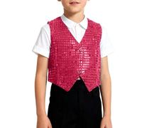 Chaleco Lentejuelas Niño Unisex sin Manga Top De Baile Costume con Botones Esmoquin Traje de Danza Jazz Hip Hop Chaqueta con BOT para Fiestas Bodas Carnaval (A01-RD2, 8-9 Years)