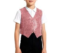 Chaleco Lentejuelas Niño Unisex sin Manga Top De Baile Costume con Botones Esmoquin Traje de Danza Jazz Hip Hop Chaqueta con BOT para Fiestas Bodas Carnaval (15-16 Years)