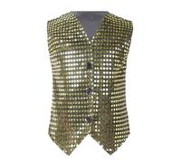 Chaleco Lentejuelas para Niños Niñas Chaleco de Hip Hop Traje on Botones Chaleco con Lentejuelas sin Manga Esmoquin Traje de Actuación Competición (Gold, 5-6 Years)
