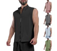 Chaleco ligero con cremallera para hombre, chaleco de algodón y lino, ligero, clásico, casual, cómodo, transpirable, versátil, liso, sin mangas, chaleco Softshell para exteriores para hombre, gris