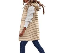 Chaleco ligero de algodón con capucha y rayas de longitud media para mujer, para invierno, con purpurina, caqui, M