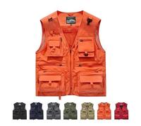 Chaleco Ligero Para Hombre, Informal, Multibolsillos, Transpirable, De Malla, Con Cremallera, Sin Mangas, Para Actividades Al Aire Libre, Senderismo, Pesca, Fotografía, Correr Y Trabajar(Orange,6XL)