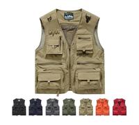 Chaleco Ligero Para Hombre, Informal, Multibolsillos, Transpirable, De Malla, Con Cremallera, Sin Mangas, Para Actividades Al Aire Libre, Senderismo, Pesca, Fotografía, Correr Y Trabajar(Khaki,XXL)