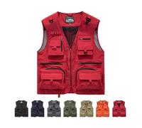 Chaleco Ligero Para Hombre, Informal, Multibolsillos, Transpirable, De Malla, Con Cremallera, Sin Mangas, Para Actividades Al Aire Libre, Senderismo, Pesca, Fotografía, Correr Y Trabajar(Rosso,M)