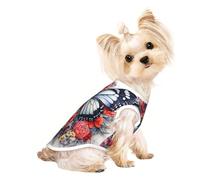 Chaleco ligero para perro con estampado de flores y mariposas, camisa sin mangas para gatos, diseño de malla transpirable para caminar y jugar en verano