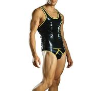 Chaleco Masculino De Látex Negro Hecho A Mano, Camisetas Fetiche De Goma Con Ribete Amarillo, Dorado,Oro,3XL