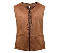 Chaleco medieval para hombre, Chaleco renacentista vintage con cuello en V cordones, disfraz de pirata,Chalecos vikingo steampunk retro sin mangas, Camiseta de cuero sin mangas para cosplay Halloween