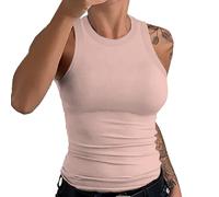 Chaleco Mujer Camiseta Mujer Verano Tank Top sin Mangas Informal Blusa de Tirantes Camiseta Rib Cuello básico de Verano Básica Shirt Sexy Holgada Casual Chaleco Tops Elegante S RD2-b