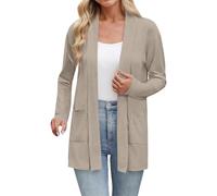 Chaleco Mujer Cárdigan Chic Y Elegante,Verano Ligero Fluido Manga Larga Chaqueta Casual Abierta Frontal Y Cuello en V Cárdigans con Bolsillos Color Sólido Cardigan Largo Mujer, caqui, L