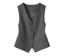 Chaleco Mujer Chaqueta Verano Mujer Ajustado con Botones Cuello V Chaleco sin Mangas con Abertura Frontal para Trabajo y Negocios (GY2, XXL)
