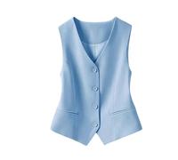 Chaleco Mujer Chaqueta Verano Mujer Ajustado con Botones Cuello V Chaleco sin Mangas con Abertura Frontal para Trabajo y Negocios (BU2, XXXL)