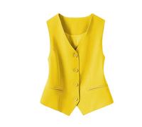 Chaleco Mujer Chaqueta Verano Mujer Ajustado con Botones Cuello V Chaleco sin Mangas con Abertura Frontal para Trabajo y Negocios