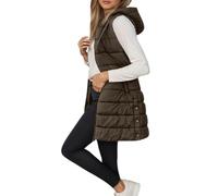 Chaleco Mujer Largo Invierno Acolchado Chaqueta sin Mangas Chaleco de Plumas Largos Casual Moda Abrigo con Capucha Abrigos Cálido Talla Grande Outwear con Cremallera Chaqueta Entretiempo (Coffee, M)