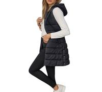Chaleco Mujer Largo Invierno Acolchado Chaqueta sin Mangas Chaleco de Plumas Largos Casual Moda Abrigo con Capucha Abrigos Cálido Talla Grande Outwear con Cremallera Chaqueta Entretiempo (Black, S)