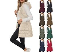 Chaleco Mujer Largo Invierno Chaleco Acolchado Mujer de Plumas Chaquetas Largo sin Mangas Algodón Chalecos Largos Casual Moda Abrigo De Invierno TermicoParka Cálido con Bolsillos (01-a-Beige, XL)