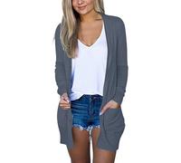 Chaleco Mujer Manga Larga Verano Cardigan Mujer Tamaño Grande Abrigos Llano Chaqueta Mediados Larga Ropa Con Bolsillo Y Botón Salón Rebeca Chaqueta Exterior Capa Protección Solar Abrigo, Dark Gray, S
