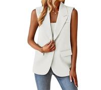 Chaleco Mujer Vestir,Blazer Sin Mangas para Mujer, Estilo Vintage, con Solapa con Muescas, Largo, para Oficina, con Forro Completo, Chaqueta De Un Botón con Bolsillos, Talla Grande, Color Blanco, T