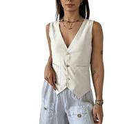 Chaleco Mujer Vestir Chaleco De Lino Para Mujer Informal Sin Mangas Con Botones Blazer De Lino Top Sin Mangas Ligero De Verano Con Cuello En V Chaqueta Chaleco Con Bolsillo Traje De Oficina Informal