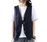 Chaleco Mujer Vestir Chaleco De Lino Para Mujer Top Corto Con Cuello En V Y Botones Chaqueta Tipo Blazer Informal Sin Mangas Chaleco De Traje De Algodón Y Lino Vintage Chaquetas Ligeras De Verano T