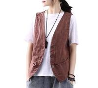Chaleco Mujer Vestir Chaleco De Lino Para Mujer Top Corto Con Cuello En V Y Botones Chaqueta Tipo Blazer Informal Sin Mangas Chaleco De Traje De Algodón Y Lino Vintage Chaquetas Ligeras De Verano C