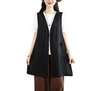 Chaleco Mujer Vestir Chaleco Largo De Lino Para Mujer Chaqueta Tipo Blazer Ligera Sin Mangas De Verano Chaleco Ligero Con Cuello En V Y Botones Gabardina Informal De Trabajo Chaleco Largo De Lino Co