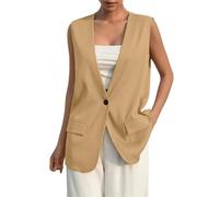 Chaleco Mujer Vestir Chaleco Largo Para Mujer Blazer Sin Mangas Chalecos De Oficina Elegante Cuello En V Chaqueta De Un Botón Chaleco Abrigo Largo Ligero Ropa De Abrigo Informal De Negocios De Vera