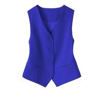 Chaleco Mujer Vestir Chaleco Tipo Blazer Sin Mangas Para Mujer, Con Botones, Cuello En V, Elegante, Ajustado, Totalmente Forrado, Con Bolsillos, Estilo Vintage, Para El Trabajo O La Oficina, Color A