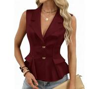 Chaleco Mujer Vestir Chaleco Tipo Blazer Sin Mangas Para Mujer Tops Peplum De Verano Elegantes Con Cuello En V Botones Dobladillo Con Volantes Ligero Para Chaqueta Ajustada Traje Forma