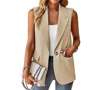 Chaleco Mujer Vestir Chaquetas Tipo Blazer Sin Mangas Para Mujer Chalecos Largos De Oficina Chalecos De Traje Casuales Ligeros De Un Botón Chaleco Con Solapa De Muesca Cárdigan Abierto Por Delante