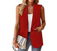 Chaleco Mujer Vestir Chaquetas Tipo Blazer Sin Mangas Para Mujer Chalecos Largos De Oficina Chalecos De Traje Casuales Ligeros De Un Botón Chaleco Con Solapa De Muesca Cárdigan Abierto Por Delante