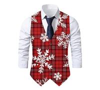 Chaleco navideño para hombre, chaleco de traje, divertido, chaleco de Navidad, festivo, de Santa, para fiesta, boda, sin mangas, ajustado, a cuadros, chaleco de traje, chaleco navideño, para hombre
