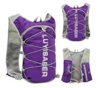 Chaleco para correr, mochila de agua ligera y transpirable, morado, Ver | Con bolsa de hidratación de 1,5 L para ciclismo, senderismo, resistencia, carreras, esquí, esquí, ciclismo, senderismo