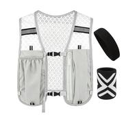 Chaleco para correr por la noche, equipo deportivo con diadema y pulsera, chaleco ligero para correr | Para hombre y mujer al aire libre Trail Entrenamiento Fitness Caminar Ciclismo Senderismo, gris