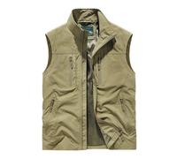Chaleco para hombre, chaqueta sin mangas de gran tamaño con bolsillos, cuello alto, chaleco ligero casual para viajes al aire libre, caqui, 5XL