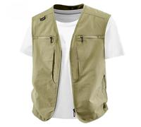 Chaleco para hombre con cuello en V chaleco de verano ligero estilo safari color sólido cómodo transpirable chaleco de trabajo muchos bolsillos al aire libre casual sin mangas chaleco de pesca chaleco