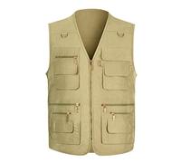 Chaleco para hombre, con múltiples bolsillos, ligero, para trabajo, viajes, pesca, informal, para fotografía, sin mangas, color beige, talla 6XL