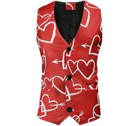 Chaleco para hombre, cuello en V, estampado de corazón, flecha, chalecos, sin mangas, para hombre, día de San Valentín, chaqueta sin mangas con botones de corte alto, bolsillos ribeteados para fiesta