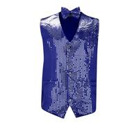 Chaleco para hombre de invierno de gran tamaño, chaleco de traje de lentejuelas de color sólido para hombres, con lazo de lentejuelas, discoteca, danza, boda, para hombres, chaqueta de viento, azul, L