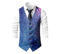 Chaleco para hombre, disfraz de carnaval con lentejuelas, estampado de lentejuelas, chaleco de traje de los años 70 y 80, elegante, retro, cuello en V, chaqueta brillante, camiseta de tirantes clásica