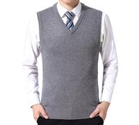 Chaleco para hombre, grueso, cómodo, clásico, sin mangas, casual, cuello en V, tejido, gris, XXL