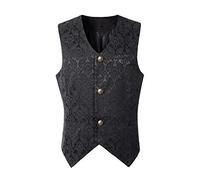 Chaleco para hombre Paisley Corbata Pañuelo Traje Traje Hombres Victoriano Steampunk Corto Vintage Jacquard Tailored Collar Suit Waistcoat Outdoor Slim Fit V-Cuello sin Mangas Negocios, Negro , M