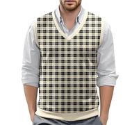 Chaleco para hombre sin mangas a cuadros chaleco de punto con cuello en V suéter vintage cálido chaleco de trabajo ajustado jersey chaleco de punto casual chaleco de punto chaleco de golf, O beige., L