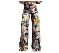Chaleco para mujer, color negro, con pierna ancha, pantalones vaqueros modernos de cintura alta, estilo de los años 90, con estampado floral, pantalones vaqueros elásticos 7/8, marrón, L
