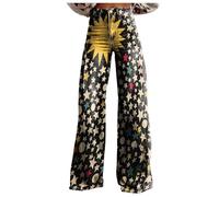 Chaleco para mujer, color negro, con pierna ancha, pantalones vaqueros modernos de cintura alta, estilo de los años 90, con estampado floral, pantalones vaqueros elásticos 7/8, Negro , L