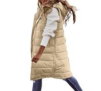 Chaleco para mujer para exteriores, ligero, acolchado, largo con capucha, chaleco térmico para senderismo, chaleco térmico para exterior, chaleco largo sin mangas, transpirable, elegante, chaleco